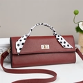 Retro burgundy shoulder bag with lychee texture and polka dot scarf wrapped handle - Red