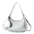 Borsa hobo intrecciata argento con portamonete rotondo e doppia tracolla staccabile - Argento