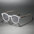 Retro runde transparente Blaulichtfilter-Brille mit schicken Bügeln in Holzoptik - Transparent (Holzbeine)
