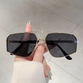 Detail of trendy gold metal sunglasses with polygonal frames and a double bridge design - Gold Frame Black Grey