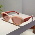Close-up of retro cat-eye sunglasses with cream frames and coral contrast temples - Jelly Tea Frame Red Lens Red Legs