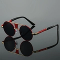 Lunettes de soleil steampunk rondes avec double pont et monture dorée et rouge - Monture Or Rouge Verre Noir