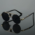 Lunettes de soleil rondes classiques à double pont avec monture métal noir et or - Cadre Doré Noir