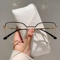 Retro oversized cat-eye blue light glasses with a luxury leather texture case - Black Gold Frame (Clear Lens)