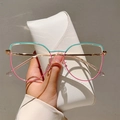 Eleganti occhiali grandi in metallo bicolore verde e rosa con stanghette dorate - Montatura Oro Rosa Verde (Lente Trasparente)