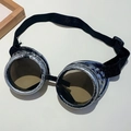 Silberne Steampunk-Brille mit dunklen Gläsern und verstellbarem Band für Cosplay - Antiksilber