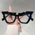 Occhiali cat-eye geometrici nero lucido chic con lenti anti-luce blu di tendenza alla moda - Nero Lucido