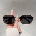 Retro octagonal metal sunglasses with gold frame and dark black lenses for street style - Gold Frame Black Grey