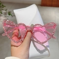 Lunettes de soleil roses en forme de cœur avec strass et étui en cuir blanc - Lentilles Roses Base Argentée Strass Rose
