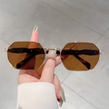 Retro octagonal gold metal frame sunglasses with brown lenses and tortoiseshell temples - Gold Frame Tea Lens