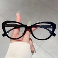 Classic glossy black cat-eye eyeglass frames with blue light blocking lenses - Black Frame Clear Lens