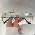Irregular silver double-bridge sunglasses with light gray lenses and metal temples - Silver Frame Gradient Silver Lens