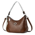 Brown woven texture handbag with dual straps and a tennis racket charm for women - Coffee