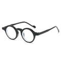 Retro round frame glasses with thick black rims and white circular accents on white background - Regular / Black Frame With White Inner Circle