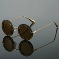 Retro round sunglasses with leopard print frame and gold metal temples in tortoiseshell - Floral Green Frame Champagne Lens