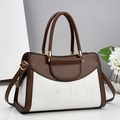 Brown and white snake skin pattern large capacity handbag with golden hardware and strap - Off White