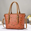 Classica borsa shopping marrone con stampe di ciliegie e tracolla regolabile da donna - Giallo Terra