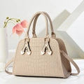 Elegant beige crocodile pattern handbag with gold hardware and adjustable crossbody strap - Off White