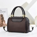 Dark brown textured Boston bag with pleated details and elegant golden hardware - Brown
