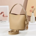 Elegant apricot bucket bag with litchi grain leather and gold padlock detail - Khaki
