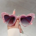 Occhiali da sole rosa a cuore con strass scintillanti e lenti viola sfumate - Montatura Rosa Lente Grigia Sfumata Strass Rosa Argento