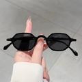 Retro black octagonal small frame sunglasses with slim temples and modern style - Black Frame Grey Lens