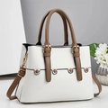 Large capacity white and brown leather tote bag with gold buckle and adjustable strap - Off White