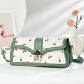 Sac bandoulière chic à imprimé cerise avec garniture en cuir vert pour femmes - Vert (Imprimé Cerise)