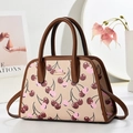 Sac fourre-tout beige en toile imprimé cerises avec garniture en cuir marron foncé élégant - Kaki clair