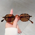 Retro tortoiseshell round small frame sunglasses with dark lenses held in hand - Tortoiseshell Frame Tea Lens