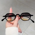 Retro black polygonal sunglasses with trendy grey-to-yellow gradient lenses for a bold look - Black Frame Grey-White-Yellow Gradient Lens