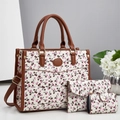 Set borse floreali da donna 3 pezzi con motivo a ciliegia e borsa a tracolla grande - Bianco Sporco