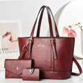 Vintage wine red 3-piece handbag set including tote bag, envelope wallet and card holder - Wine Red