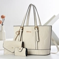 Set di 3 borse con stampa marmorizzata inclusa borsa tote grande e pochette elegante - Bianco Sporco