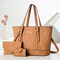 Ensemble de sacs 3 pièces en cuir froissé caramel avec grand cabas et pochette chic - Jaune Terre