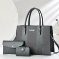 Three-piece dark grey minimalist tote bag set with detachable shoulder strap and hardware - Gray