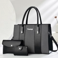 Modern 3-piece tote bag set in black and grey colorblock with Danbaoly logo and strap - Black