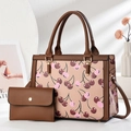Sac fourre-tout en PU avec motif cerise et petit portefeuille à rabat assorti - Kaki foncé