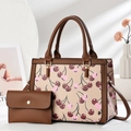 Ensemble sac cabas à motif cerises et petit portefeuille en cuir marron élégant - Kaki clair
