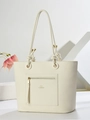 Minimalist off-white pebbled leather tote bag with knotted handles and gold zipper pocket - Off-white