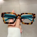 Retro square thick frame glasses in tortoiseshell finish with contrasting blue temples - Teal Temples (Tortoise Frame) / Tortoise