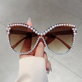 Occhiali da sole cat eye con montatura decorata di perle e lenti marroni sfumate - Montatura Tè Trasparente Lenti Doppio Marrone