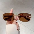Classic rimless square sunglasses with dark brown lenses and gold metal accents - Gold Frame Tea Lens