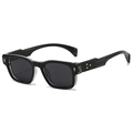 Retro square sunglasses with black frame and golden arrow accents on white background - Black Frame Black Lens