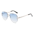Randlose Pilotenbrille mit silbernem Doppelsteg und blauen Verlaufsgläsern - Silberner Rahmen Farbverlauf Blau Glas