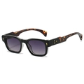 Détail de lunettes de soleil vintage avec branches tortue et accents fléchés dorés - Monture Noire Verres Gris Dégradés Branche Écaille
