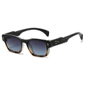 Detail of vintage square sunglasses featuring two-tone frames and metal arrow accents - Black Leopard Frame Grey Blue Lens