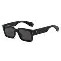 Detail of classic black square sunglasses featuring silver diamond and round metal rivets - Black Frame Grey Lens