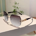 Chic rimless gradient grey sunglasses with golden metal hinges and floral engraving - Gold Accents Double Grey
