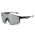 Outdoor cycling sports sunglasses with silver mirror lens and black matte large frame - Black Frame Silver Mirror Grey Earpieces